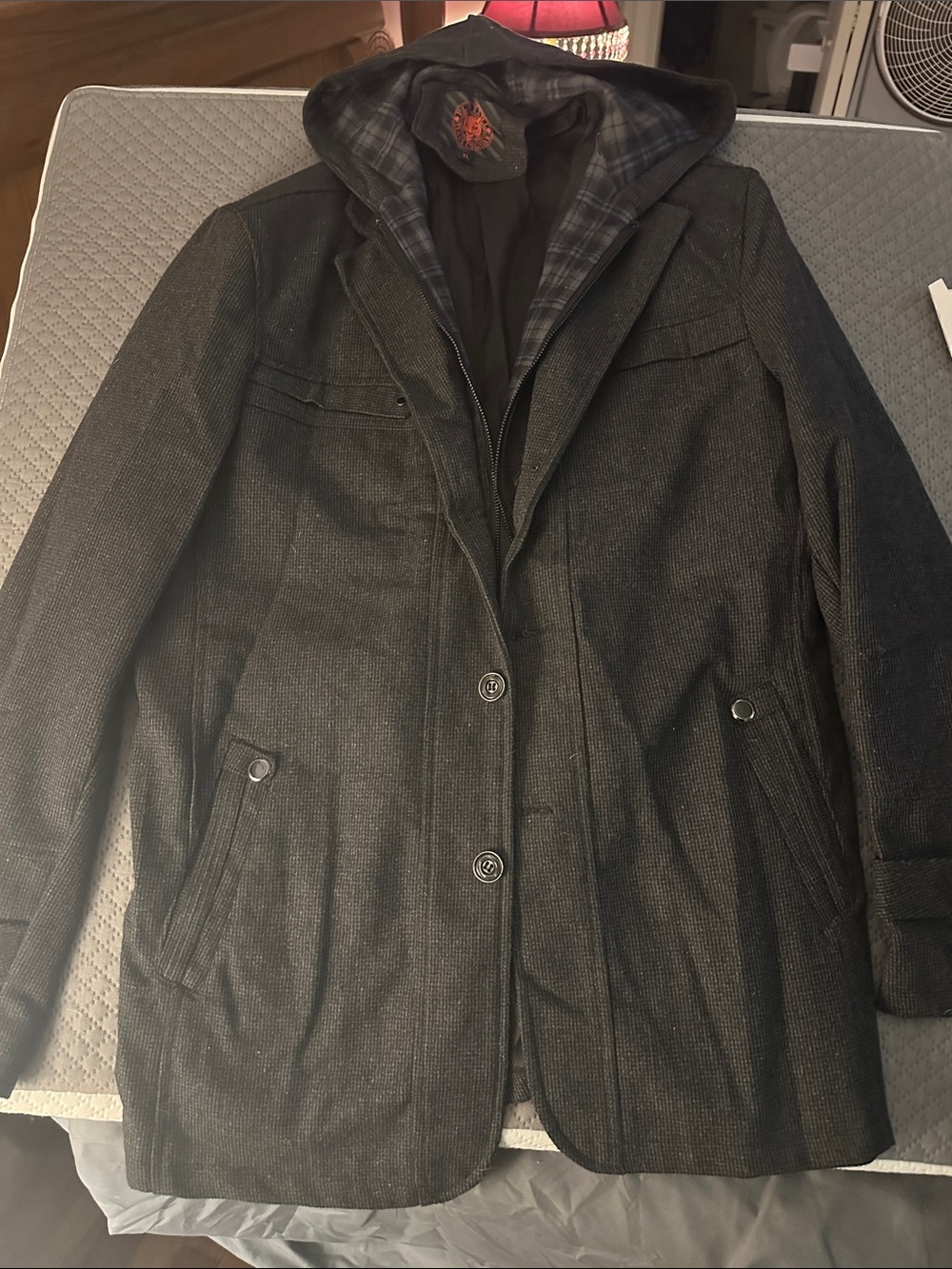 Cougar Men's Dark Charcoal Hooded Pea Coat